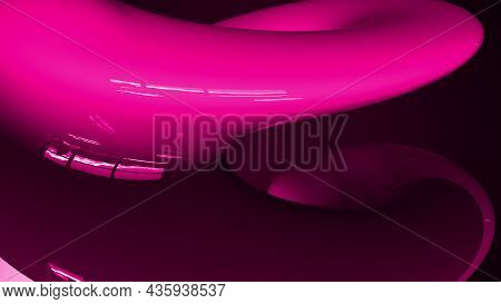 Spiral 3d Render Surface Of Abstract Waves In Space. Pure Colorful Swirl With Glass Curved Textures 