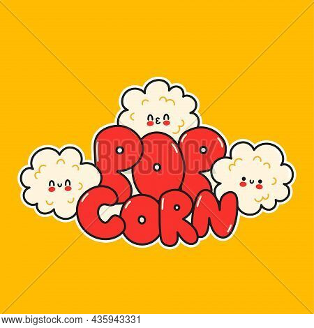 Cute Happy Funny Popcorn Logo Template Design. Vector Hand Drawn Cartoon Kawaii Character Illustrati