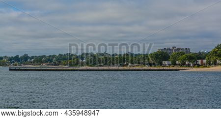 A Pier On Sand Point Beach At New Haven Harbor On Long Island Sound. West Haven In New Haven County,