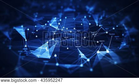 Data Protection Background Is A Concept In Cybersecurity And Privacy Technology. A Small Padlock Bin