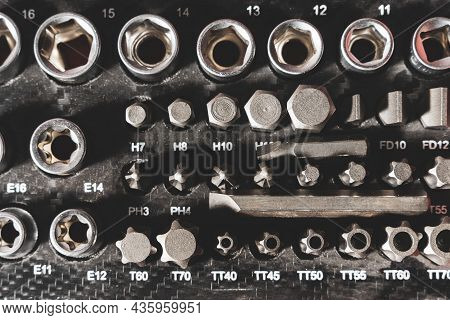 A Set Of Professional Wrenches In Lodgments, End Heads, Ratchet Wrench, Torx, Auto Repair, Auto And 