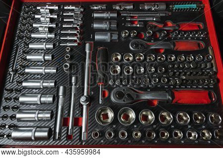 A Set Of Professional Wrenches In Lodgments, End Heads, Ratchet Wrench, Torx, Auto Repair, Auto And 