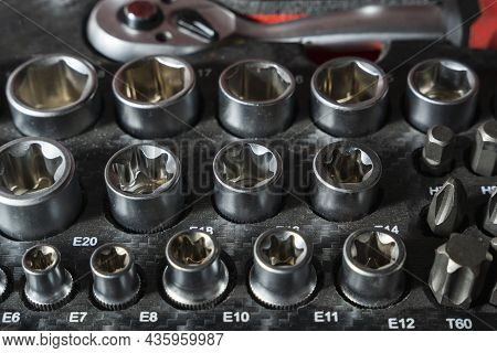 A Set Of Professional Wrenches In Lodgments, End Heads, Ratchet Wrench, Torx, Auto Repair, Auto And 