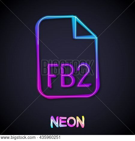 Glowing Neon Line Fb2 File Icon Isolated On Black Background. Vector