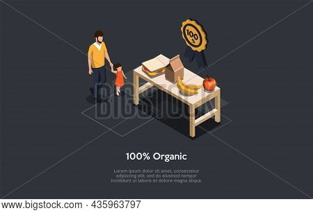Dark Background, Conceptual Writing. Isometric Vector Composition, Illustration In Cartoon 3d Style.