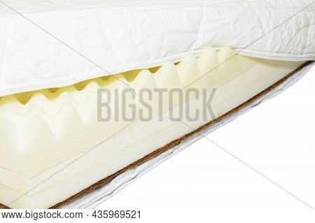 White Sponge Mattress Material Close-up. Inside The Mattress.