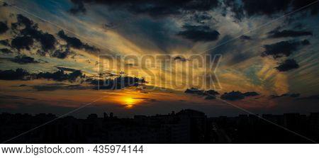 Sunset Over Housing Blocks Of Warsaw Residential Area
