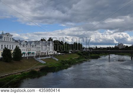Panoramic View Of The Orlik River. River Embankment With An Old Building. September 03, 2021, Orel, 