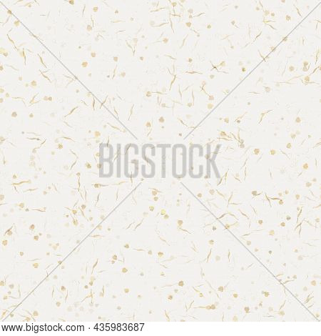 Handmade White Gold Metallic Rice Sprinkles Paper Texture. Seamless Washi Sheet Background. Sparkle 