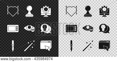 Set Heart With Bezier Curve, Stamp, Computer Monitor And Gear, Pipette, Magic Wand, Web Design Devel
