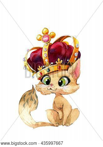 Set Of Watercolor Cliparts. Fabulous Fantastic Medieval Cats. Halloween Theme, Jester, Princess, Gar