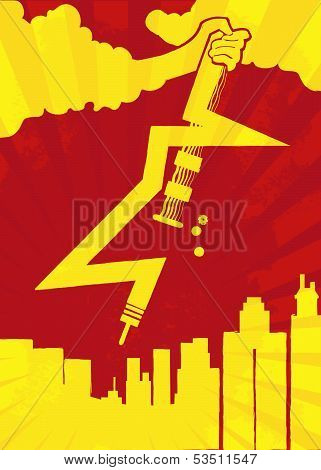 Lightning Guitar Rocking on City Concept