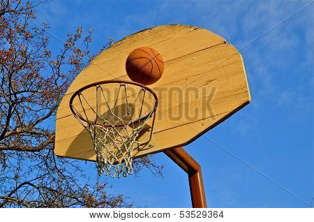 Basketball balances on the rim