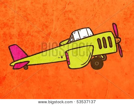 Airplane. Cute Hand Drawn Vector illustration, Vintage Paper Texture Background