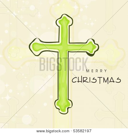 Green Christian Cross on abstract background, can be use as flyer, banner or background for Merry Christmas celebration. 