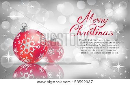 Vector Christmas ball on abstract silver lights background. 
