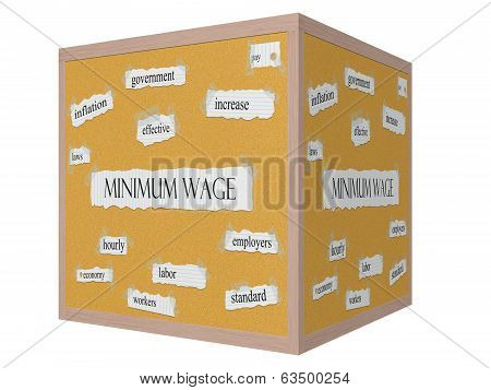 Minimum Wage 3D Cube Corkboard Word Concept