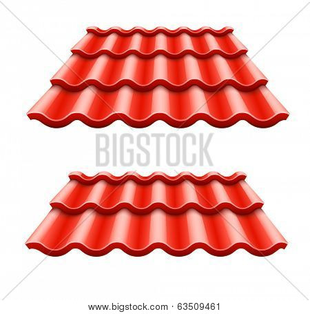 red corrugated tile element of roof. Rasterized illustration.