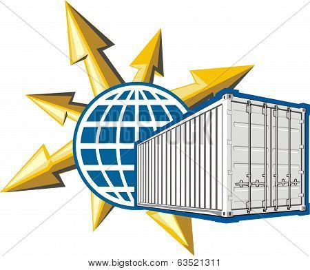 Cargo Container On A Compass Background