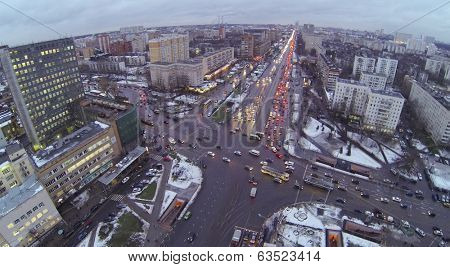 Preobrazhenskaya square at winter in Moscow, Russia. Aerial view