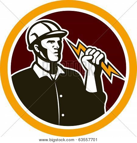 Electrician Wielding Lightning Bolt Circle Retro