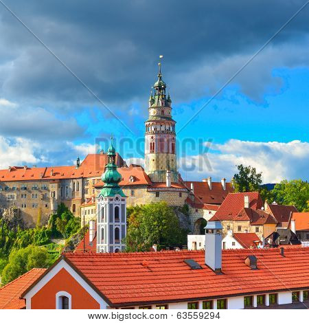 Gothic Castle And Hradek Tower In Cesky Krumlov