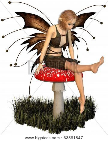 Pretty Fairy Sitting on a Toadstool