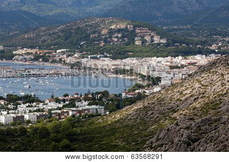 The panoramic view of Pollenca Port. Majorca Spain