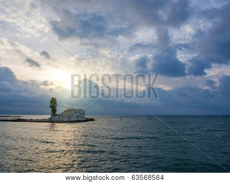 scene of Vlacherna monastery, Kanoni, Corfu, Greece