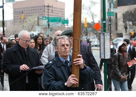 John Bartlet, Engine 167, carries cross from City Hall