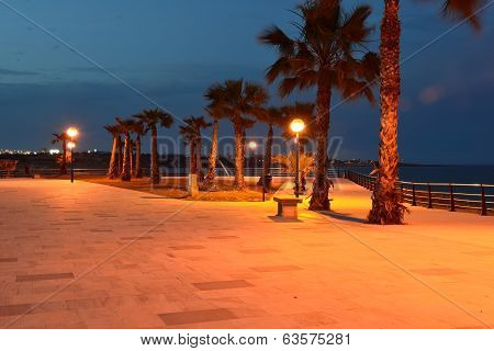 Stone beach promenade at night