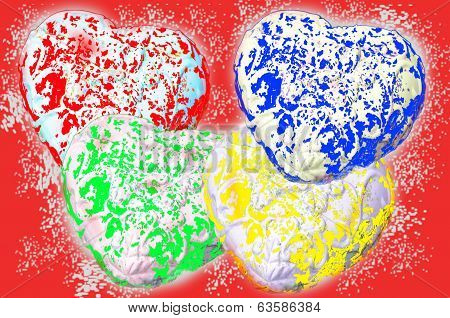 Four Colorful Hearts