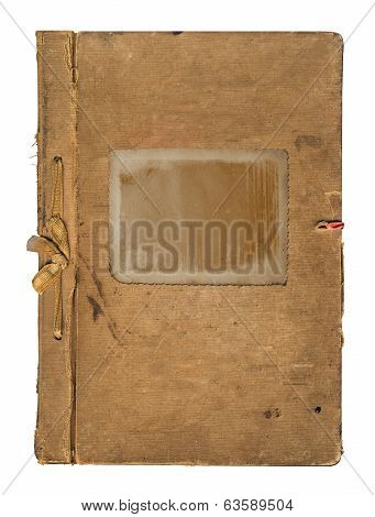 Old Worn Book Cover With Ribbon And Bow Isolated On White Background