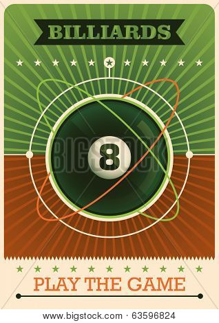 Retro billiards poster. Vector illustration.