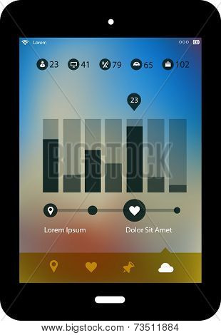 Abstract infographics template on blurred background, with tablet PC