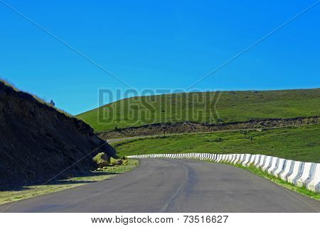Mountain Highway And Landscape. North Caucasus Travel.