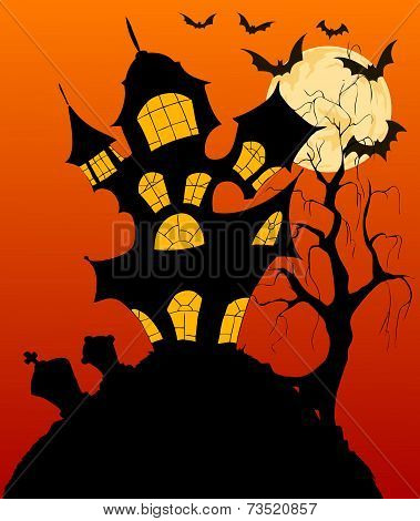 Halloween Background With Spooky Haunted House