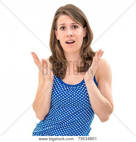 Clueless young woman against a white background