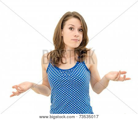 Clueless young woman against a white background