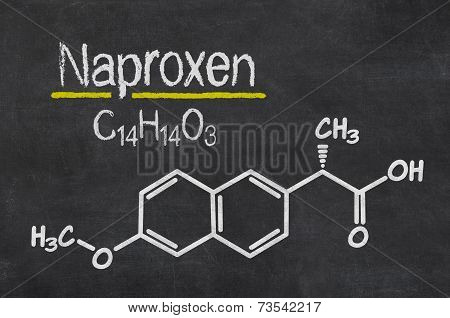 Blackboard with the chemical formula of Naproxen
