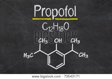 Blackboard with the chemical formula of Propofol