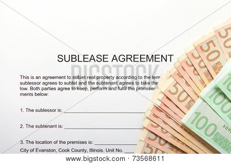 Sublease agreement with euro notes and key.