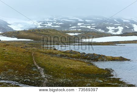 Summer Mountain With Lake And Snow (norway)