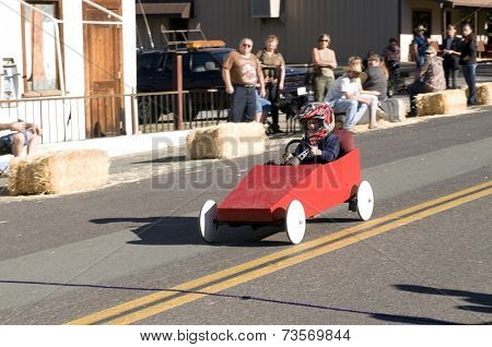West Point, CA October 4, 2014: Lumberjack day, a typical slice of Americana, a children's soapbox race down Main St, starting the events for the day in this small American Sierra foothills community