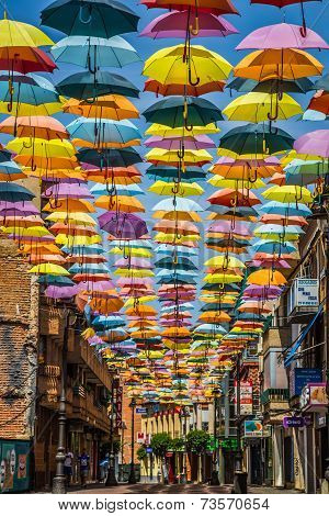 Madrid,spain 25 July,2014, Street Decorated With Colored Umbrellas