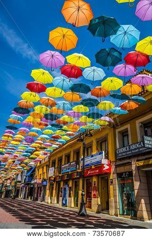 Madrid,spain 25 July,2014, Street Decorated With Colored Umbrellas