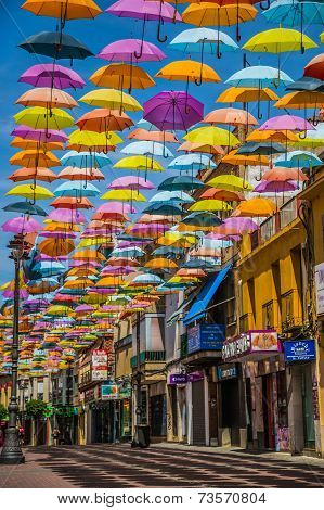 Madrid,spain 25 July,2014, Street Decorated With Colored Umbrellas
