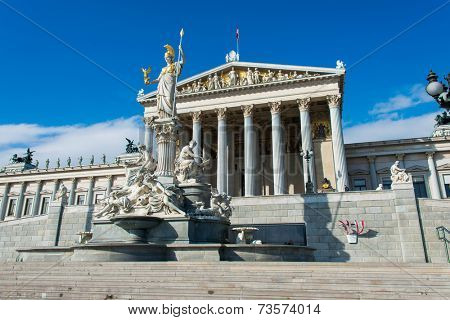 Vienna - OCTOBER 13: Austrian Parliament on October 13 in Vienna, Austria. Austrian Parliament building is one of the most popular tourist attractions in Vienna