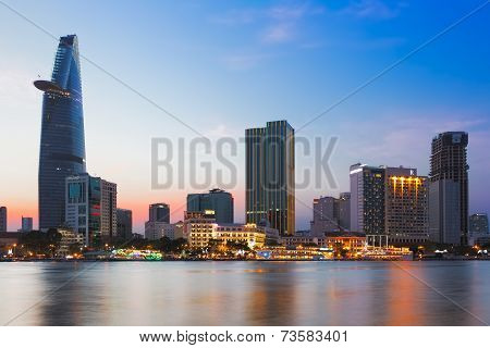 Saigon (ho Chi Minh City), Vietnam - January  2014: Skyline Of Saigon With Saigon River