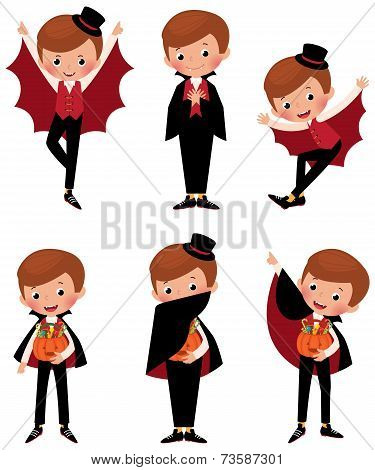 Set Of Halloween Vampire In Various Poses